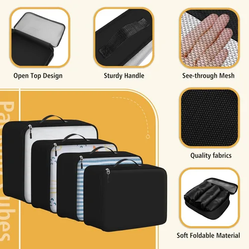 Vista 3 de Juego de 8 cubos de equipaje para artículos esenciales de viaje, organizadores para maleta y equipaje en 4 tamaños, organizador de equipaje