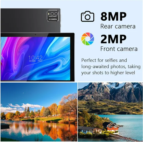 Vista 6 de HOTTABLET Tablet Android 15 de 10", 12(4+8Expand) GB RAM+64GB ROM, cámara dual de 2+8 MP, batería de 6000 mAh