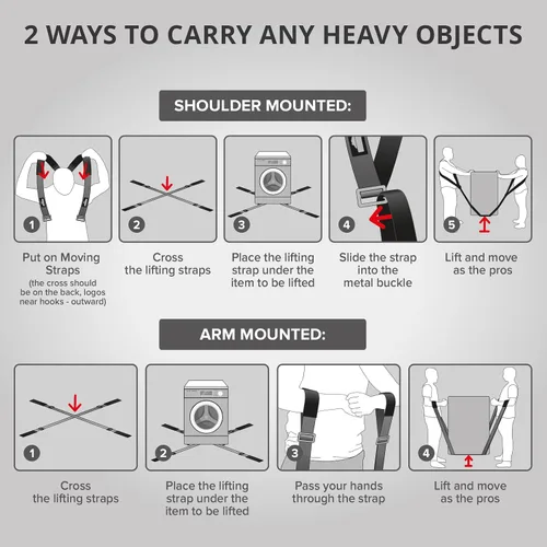 Vista 5 de X-Protector - Correas para mudanza, 2 pares, correas de elevación para 2 personas, correas para mover muebles de forma fácil y segura, perfectas
