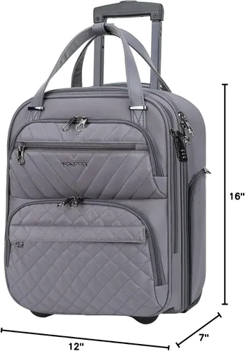 Vista 7 de KROSER Maleta de mano para debajo del asiento, multifuncional, 16 pulgadas, ligera, para mujer, Gris oscuro
