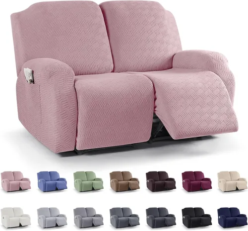 Vista 63 de KinCam Fundas para Reclinables, Fundas Elásticas para Sillas Reclinables, Fundas para Sofá Reclinable con Rayas Jacquard, Fundas Protectoras de Negro