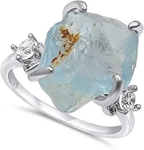 Vista 29 de Anillo de cristal crudo real con piedra natal, plata de ley, oro blanco, regalo de joyería para ella, regalo de Navidad, Día de la Madre