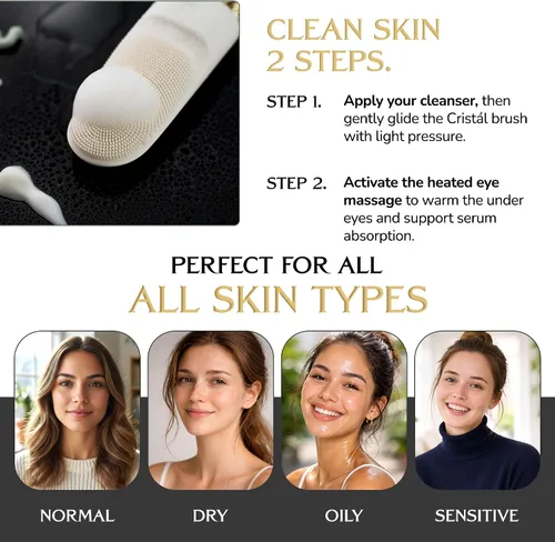 Vista 7 de DARCASE CRISTÁL - Un cepillo de limpieza facial de lujo. Doble función: limpieza profunda con cerdas de silicona y masaje ocular térmico