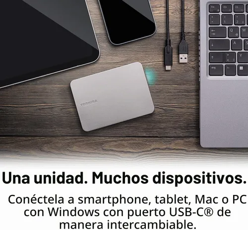 Vista 2 de Toshiba Canvio Flex 1TB - Disco duro externo portátil de 2.5 pulgadas (HDD) para Mac, PC con Windows, teléfono inteligente y tableta, compatible