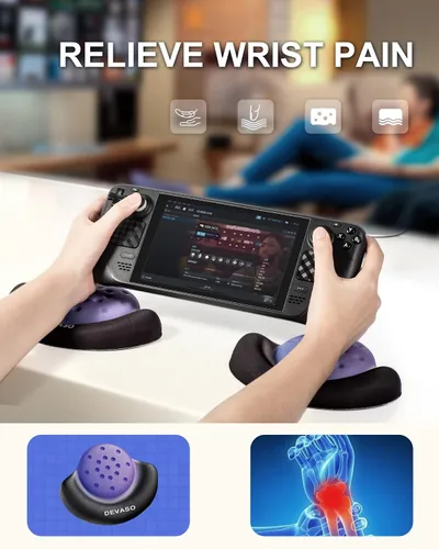 Vista 2 de DEVASO Almohadilla reposamuñecas para Steam Deck, paquete de 2 almohadillas de juego para Steam Deck Nintendo Switch Pro PS5 Pro Gaming, duradera