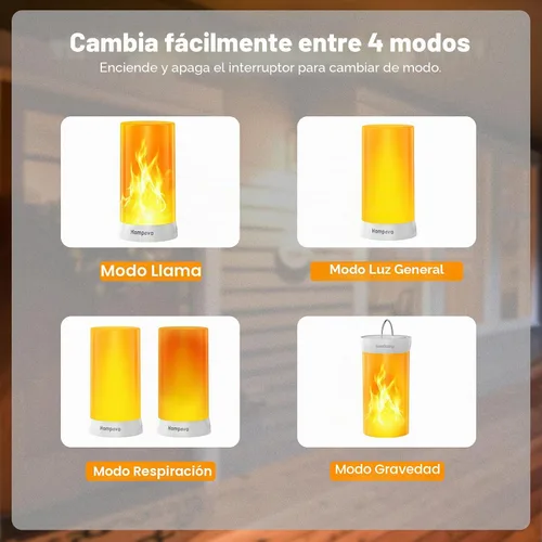 Vista 6 de Hompavo 【Actualizado】 Luces de llama, 4 modos recargables para decoración del hogar Control de botón-1 pieza