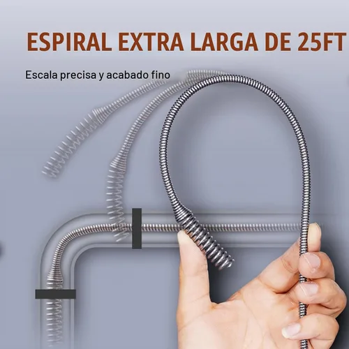 Vista 3 de VEVOR Barrena de drenaje de 25 pies, alimentación automática de serpiente de fontanería, serpiente de plomería con accesorio de taladro, removedor
