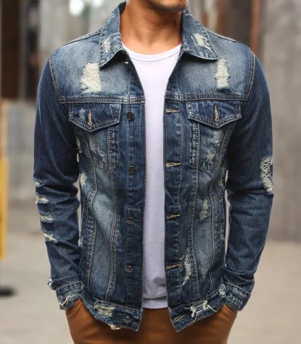 Vista 5 de chouyatou Chaqueta de mezclilla casual con botones en la parte delantera para hombre
