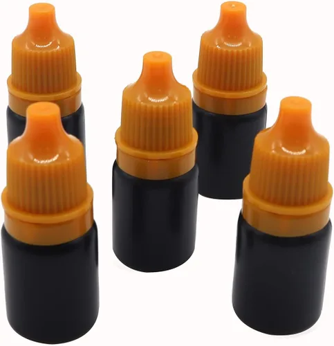 Vista 10 de Snadulor 60 botellas vacías de plástico negro con gotero exprimible de 0.2 fl oz con tapa protectora, botella de gotas para los ojos (tapa verde)