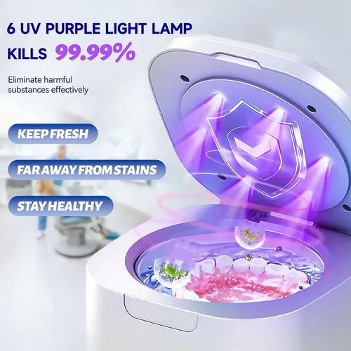 Vista 3 de Limpiador ultrasónico de retenedor de máquina limpiador de retención para dentaduras 6 lámparas UV adecuadas para limpiar joyas, relojes, cepillos