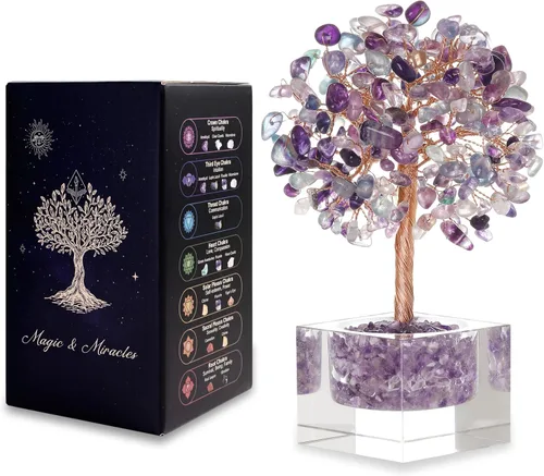 Vista 12 de Árbol de la vida de cristal de amatista, decoración de escritorio de oficina en casa, árbol bonsái hecho a mano para calmar, curación espiritual