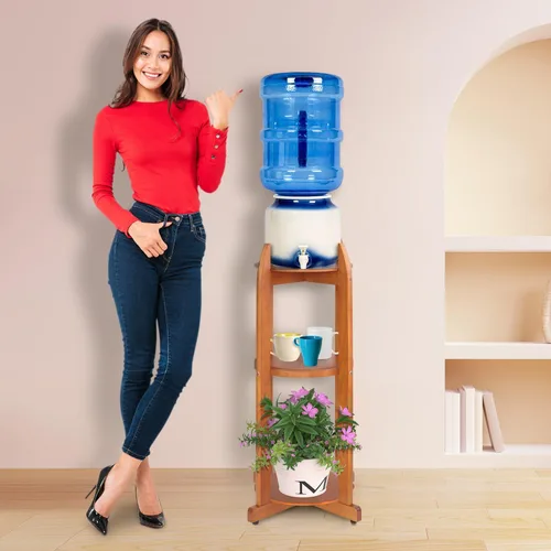 Vista 7 de Soporte dispensador de agua de madera maciza natural (32.8 pulgadas de alto-11.2 pulgadas de ancho) Soporte de suelo de cerámica para dispensador