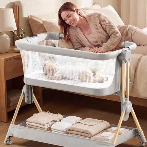 Vista 9 de ANGELBLISS Cuna de bebé, cama de noche 3 en 1, cuna plegable con un clic