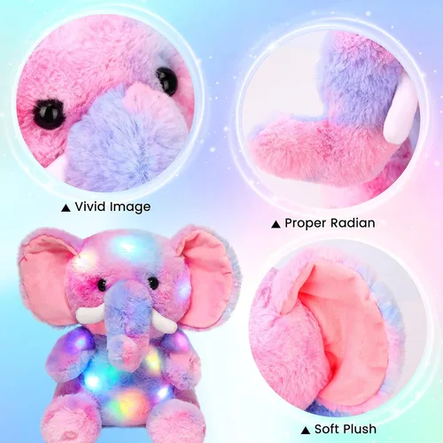 Vista 5 de Hopearl Elefante de Peluche LED con Iluminación Colorida Animal de Peluche Elephish Flexible Luces Nocturnas que Brillan en la Oscuridad Cumpleaños