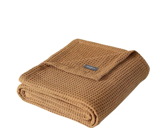 Vista 2 de Eddie Bauer - Manta tamaño King, ropa de cama 100% algodón suave con textura de tejido gofre, 400 GSM, manta para sofá o cama (marrón)