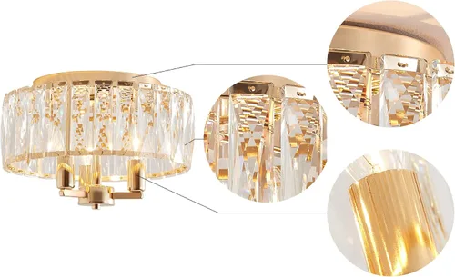 Vista 3 de AGV LIGHTING CL002G Lámpara de techo semiempotrada de cristal, base E12, 3 luces, D13 x H15, acabado dorado brillante