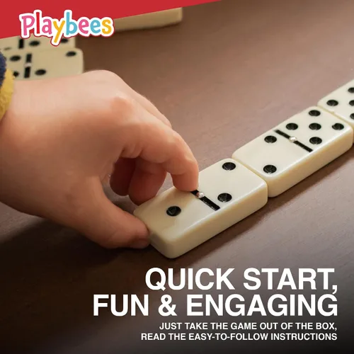 Vista 5 de Playbees Juego de dominó doble de seis de primera calidad, 28 azulejos clásicos en funda de piel sintética, divertido juguete educativo para niños