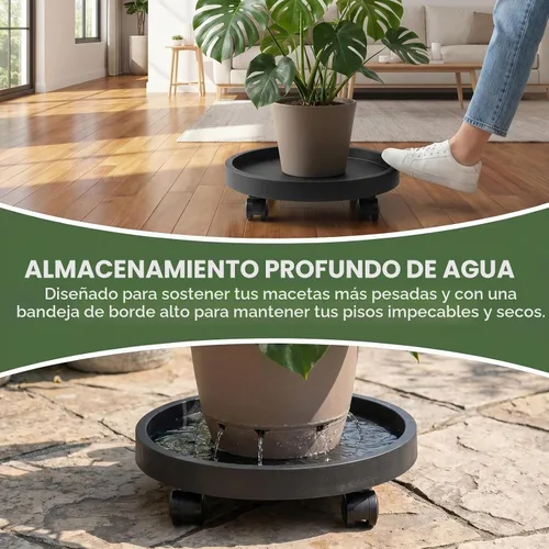 Vista 3 de Paquete de 2 organizadores para plantas con ruedas, soportes Negro