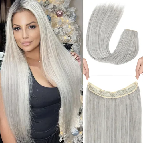 Vista 40 de REECHO - Extensiones de cabello con alambre invisible y con cintillo transparente, tamaño ajustable, clips seguros extraíbles, cabello lacio, diseño