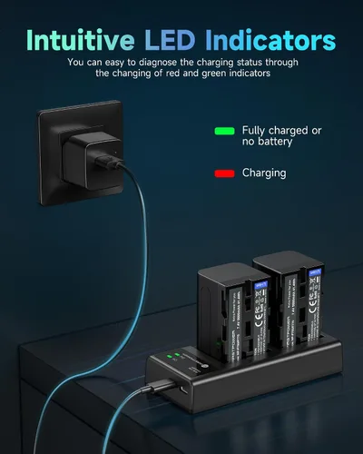 Vista 5 de FirstPower Batería NP-F750 (2 paquetes/5600mAh) y cargador USB dual para Sony NP-F550 F570 F750 F770 F960 F970 Batería Sony CCD-TRV215 CCD-TR917