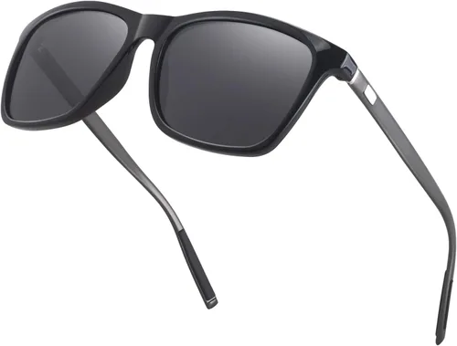 Vista 12 de Gafas de sol polarizadas de aluminio cuadrado del templo de la primavera de las gafas de sol polarizadas del marco Lente negra/marco negro plateado