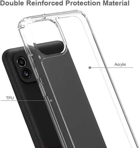 Vista 5 de Funda rígida para Samsung Galaxy A04E, transparente, delgada, rígida, híbrida, a prueba de golpes, con protector de pantalla de vidrio templado