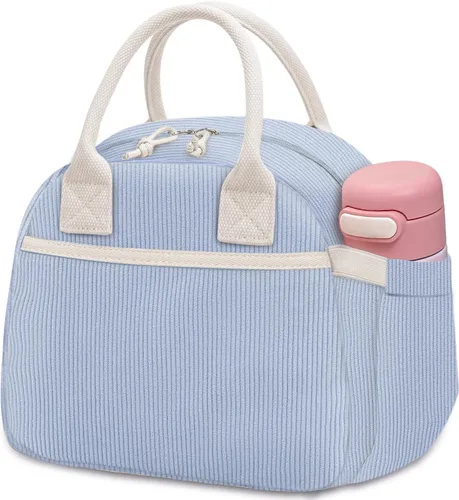 Vista 25 de Carry bloom Lonchera para mujer, lonchera aislada, bonita lonchera de pana reutilizable para el trabajo (1 rayas blancas y negras)