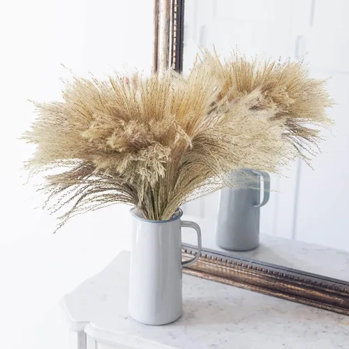 Vista 9 de Uieke 100 piezas de hierba de las pampas seca natural de 17 pulgadas de alto, flores secas grandes de caña sintética para arreglos florales de boda