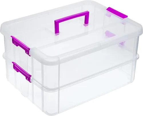 Vista 12 de JUXYES Caja de Almacenamiento Apilable de 2 Niveles con Asa, Contenedor de Almacenamiento Apilable Transparente con Tapa y Asa con Cierre para Negro