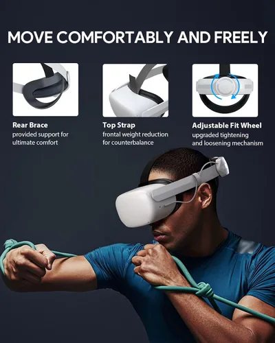 Vista 6 de AUBIKA Head Strap with Battery for MetaOculus Quest 2 Extend PlaytimeCounter BalanceFast Charging Adjustable Elite Strap Replacement Accessories
