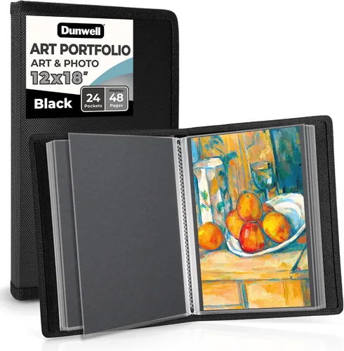 Vista 18 de Dunwell Carpeta portafolio de arte de 11x14 con papel de montaje (negro), carpeta grande para almacenamiento de obras de arte, 24 fundas muestran 48