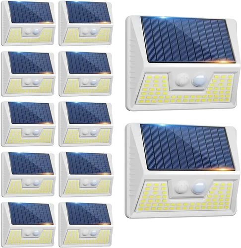 Vista 18 de vighep Paquete de 12 luces solares de movimiento para exteriores, luces impermeables para valla al aire libre, luces LED de pared blancas cálidas