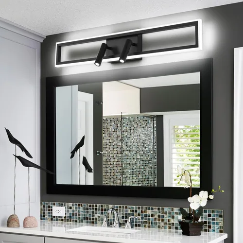 Vista 2 de SOLFART Luces de tocador para baño, 32 pulgadas, regulables, color negro mate, luces LED para baño, luz de pared de 3