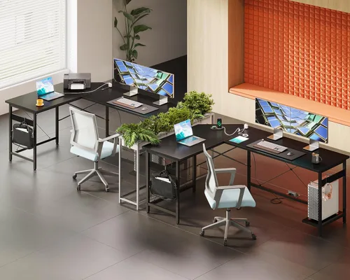 Vista 4 de Coleshome - Escritorio gaming en forma de L de 66 pulgadas, con toma de corriente, con soporte para CPU, escritorio esquinero para computadora