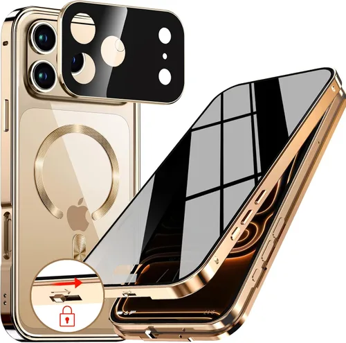 Vista 8 de Funda magnética de privacidad para iPhone 12 Pro Max con anillo de metal CD y cierre desplegable automático [compatible con MagSafe]