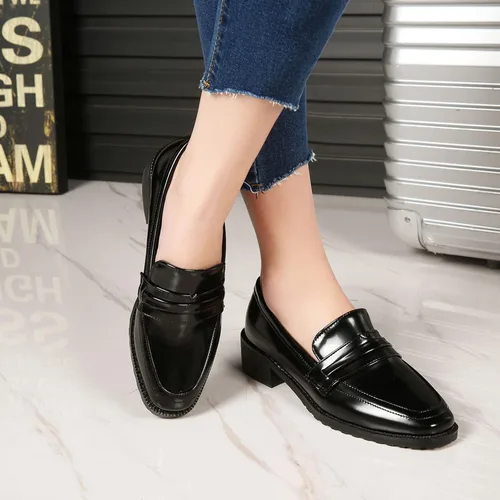 Vista 4 de FOWT Mocasines cómodos de tacón bajo para mujer, con puntera cuadrada cerrada, sin cordones, de ancho amplio, transpirables, estilo de conducción