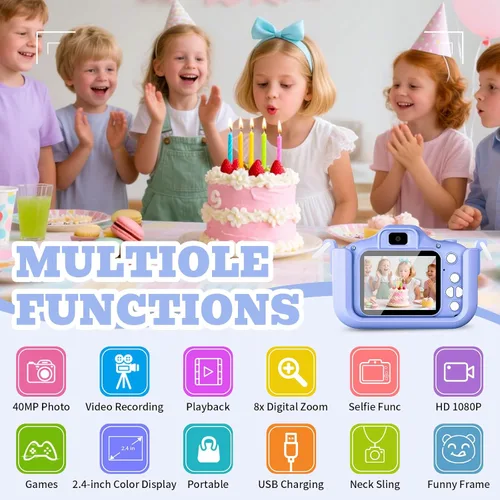 Vista 4 de Cámara selfie mejorada para niños, niñas, regalo de festival de cumpleaños de Navidad para niños, cámara digital para niños pequeños, juguetes