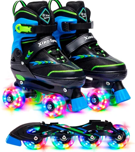 Vista 12 de XINO SPORTS Combo 2 en 1, Patines para niños Patines en línea - Patines intercambiables con luz LED para niños de 6 a 12 años, adolescentes