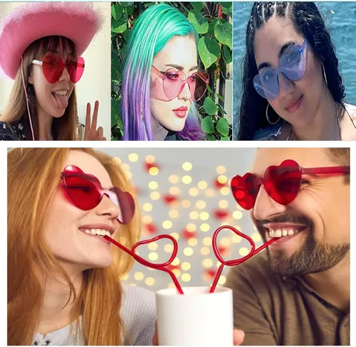 Vista 6 de AEAHALY White Green Blue Purple Pink Red Heart Sunglasses for Women, Heart Shaped Sunglasses Bulk Party Favor Glasses