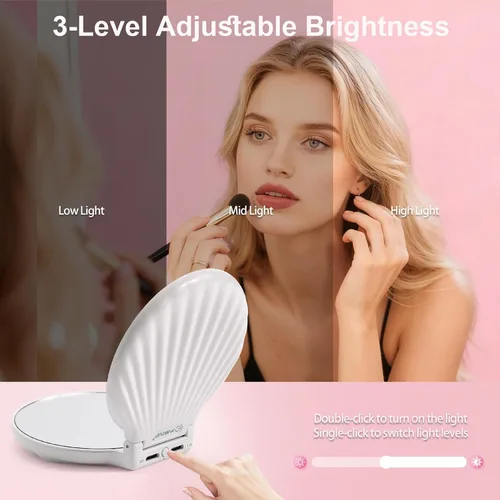 Vista 11 de Espejo de maquillaje compacto con luces, espejo de bolsillo para mujer