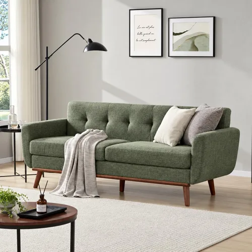 Vista 22 de Kingfun Juegos de muebles de sala de estar, estándar y otomano, sofás de decoración moderna de mediados de siglo, muebles tapizados con botones Beige