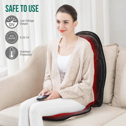 Vista 5 de Snailax - Masajeador de Espalda con Calor, Cojín de Masaje de Espuma Viscoelástica para Silla, 5 Modos de Masaje y 2 Ajustes de Calor, Masajeador