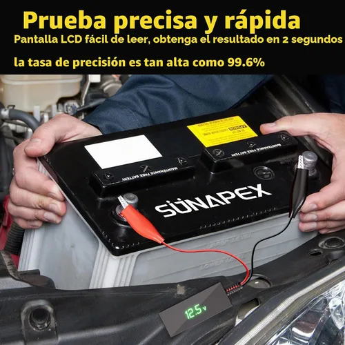 Vista 3 de SUNAPEX Probador de voltaje de batería digital 5V-60V con LCD y clips