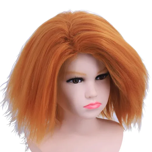 Vista 3 de Hulaidywig Peluca corta de color naranja para cosplay, pelucas sintéticas de anime para fiestas de disfraces de Halloween (12 pulgadas para niños)