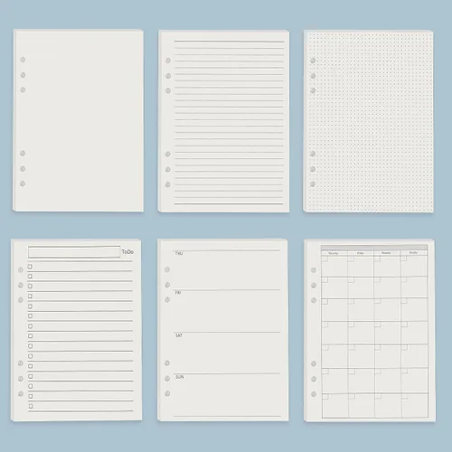 Vista 7 de Harphia A5 - Juego de 6 agujeros de relleno de carpeta, 90 hojas sueltas en blanco liso con calcomanías y divisores, insertos de planificador