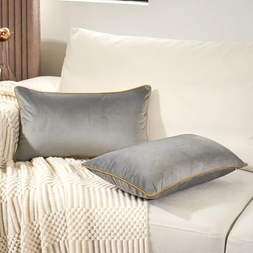 Vista 11 de Aeckself Paquete de 2 fundas de almohada de terciopelo verde de 18 x 18 pulgadas, fundas de almohada decorativas de lujo modernas con borde dorado