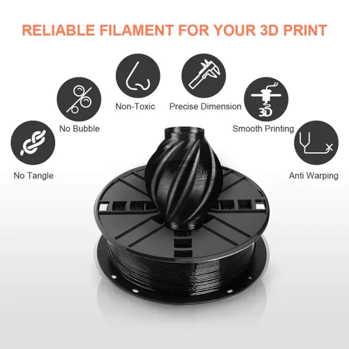 Vista 3 de Filamento para impresora 3D PETG de 1.75 mm, color negro, carrete de 1 kg (2.2 lbs), precisión dimensional +/- 0.03 mm