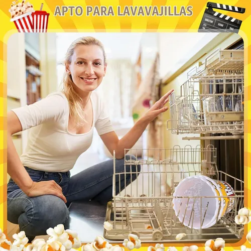 Vista 4 de Roshtia 6 recipientes de plástico para palomitas de maíz, cubos reutilizables, cajas de palomitas de maíz de 75 onzas, cuenco con cuchara