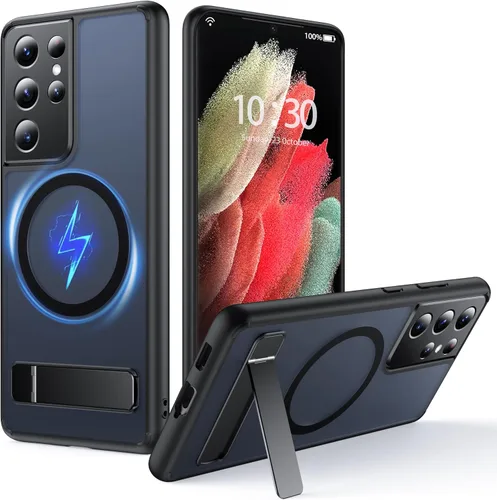 Vista 18 de Funda para Samsung Galaxy S21 FE con MagSafe [soporte ajustable] [carga mientras estás de pie] [Militar a prueba de golpes] Protector de silicona
