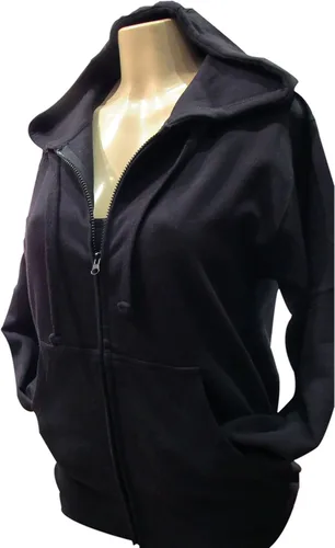 Vista 4 de Plata y Negro Rhinestone alas de ángel manga larga Capucha cierre Suéter Negro